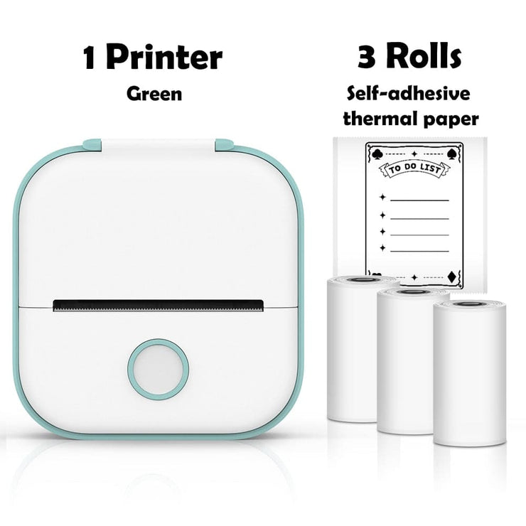 Pretty Palace™ - Advanced Inkless Printer - PrettyPalace Green Printer + 3 Sticky Paper Rolls