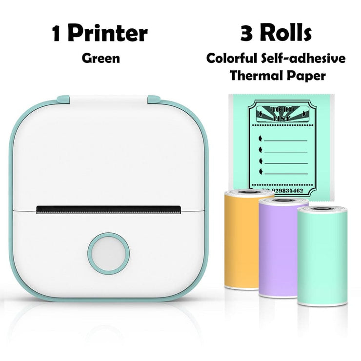 Pretty Palace™ - Advanced Inkless Printer - PrettyPalace Green Printer + 3 Colorful Sticky Paper Rolls